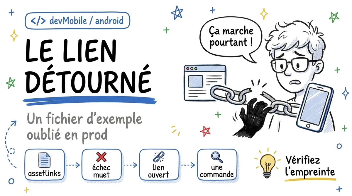 Le lien détourné : un assetlinks.json d'exemple en prod et la vérification App Links échoue en silence