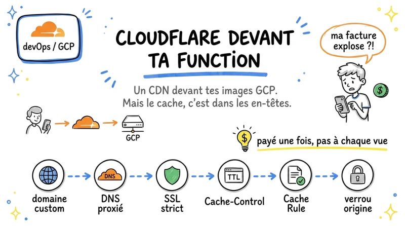 Cloudflare devant ta Function — domaine custom, DNS proxié, SSL strict, Cache-Control, Cache Rule, verrou origine : payé une fois, pas à chaque vue