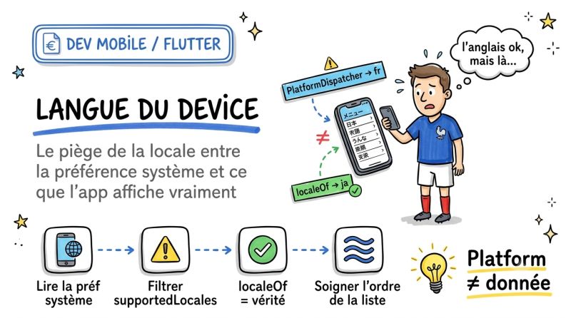 Langue du device — le piège de la locale entre la préférence système et ce que l'app affiche vraiment : PlatformDispatcher → fr, localeOf → ja