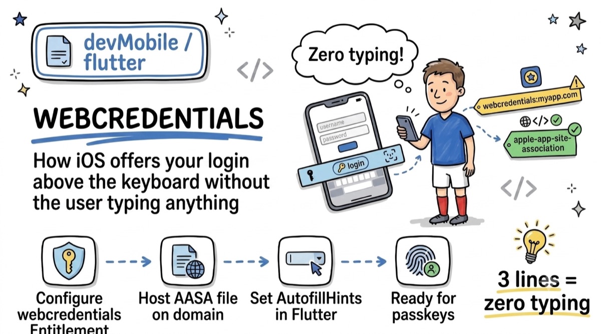 Webcredentials — how iOS offers your login above the keyboard without the user typing anything: 3 lines = zero typing