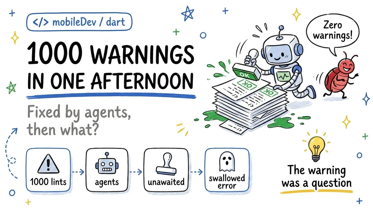 1000 warnings in one afternoon: AI agents stamp “OK” on the lints, unawaited() swallows the error, while the warning was a question