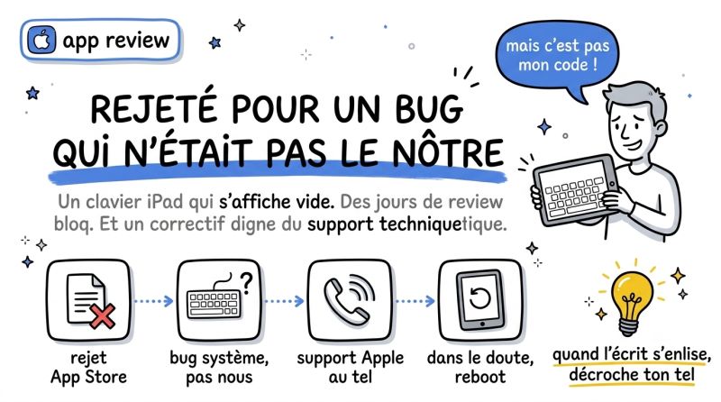 Rejeté pour un bug qui n'était pas le nôtre — rejet App Store, bug système, support Apple au téléphone, dans le doute reboot
