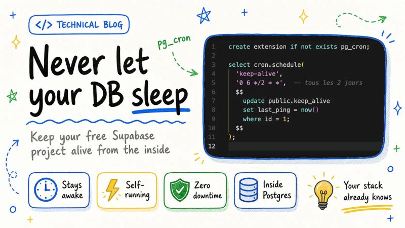 Never let your DB sleep — keep your free Supabase project alive from the inside with pg_cron