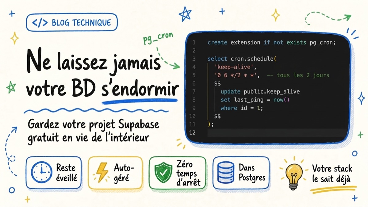 Ne laissez jamais votre BD s'endormir — gardez votre projet Supabase gratuit en vie de l'intérieur avec pg_cron