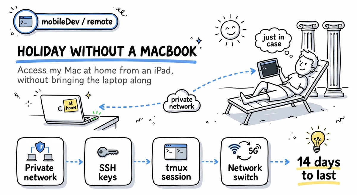 A holiday without a MacBook: iPad access through a private network, SSH keys, tmux and network switching