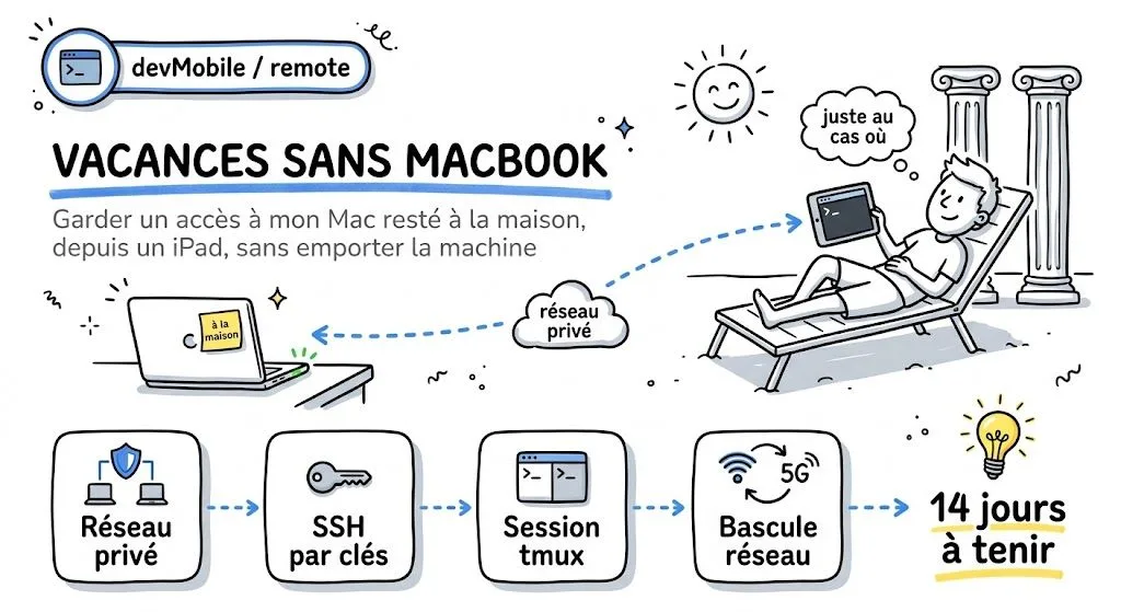Vacances sans MacBook : accès depuis un iPad via un réseau privé, SSH par clés, tmux et changement de réseau